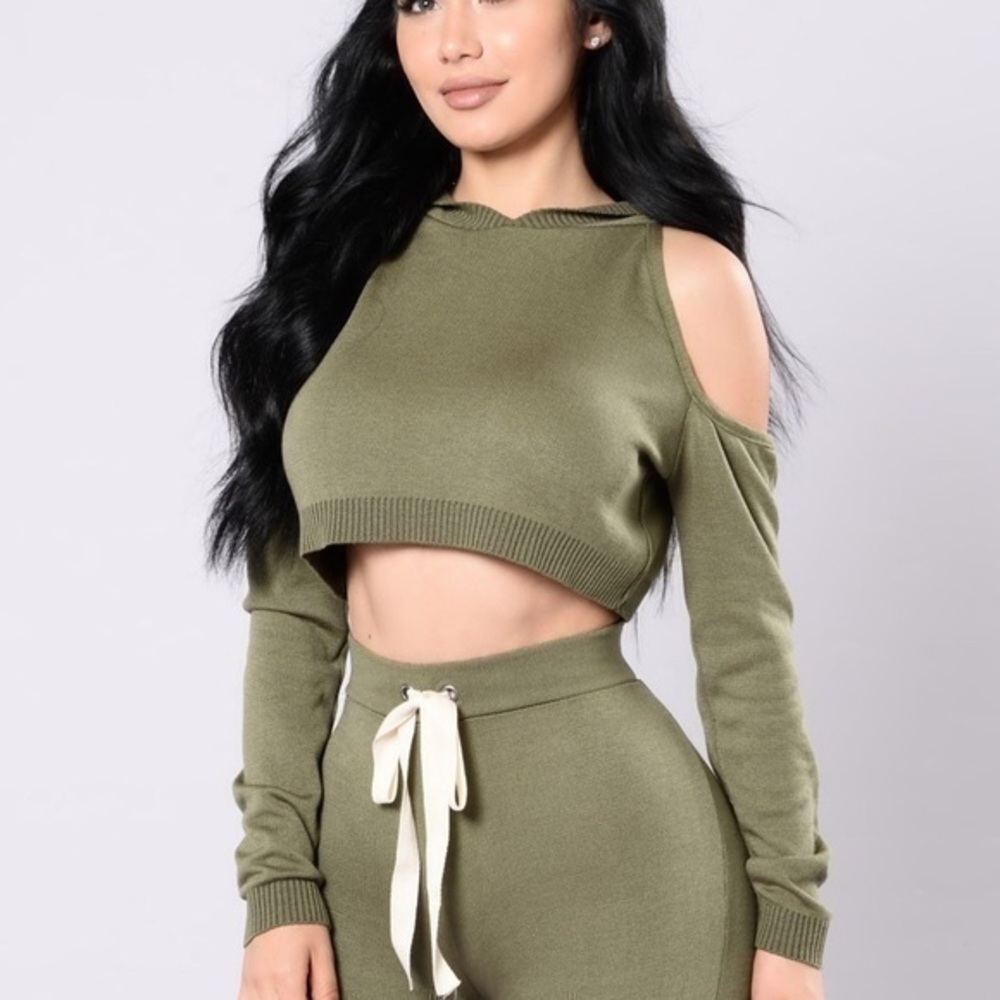 Olive crop sweater hoodie